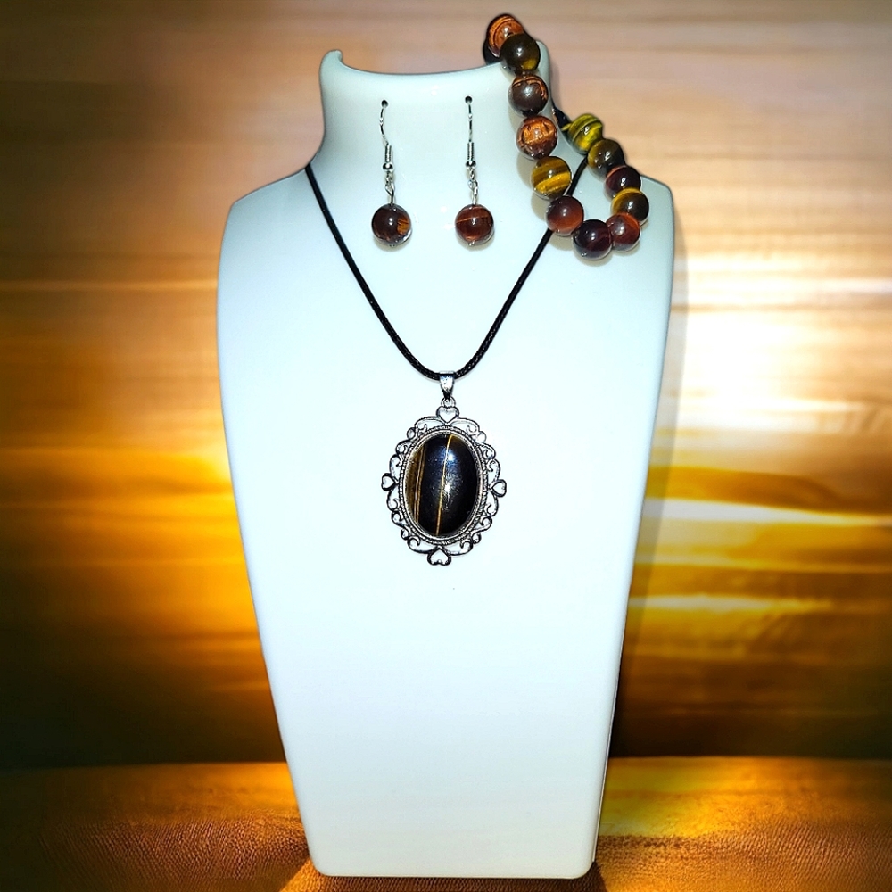 Red and Golden Tigers Eye Jewelry Set